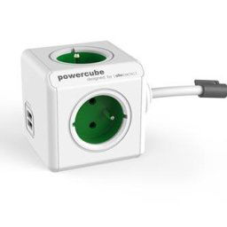 230V-os hosszabbító kábel, CEE7 (villa) - POWERCUBE, 1,5m, EXTENDED USB, zöld, POWERCUBE, 4 aljzat, 2xUSB port, gyermekbiztos