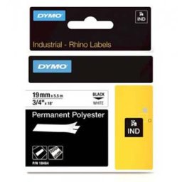 Dymo eredeti címkenyomtató szalag, Dymo, 18484, fekete nyomtatás/fehér hátlap, 5,5m, 19mm, RHINO tartós poliészter D1