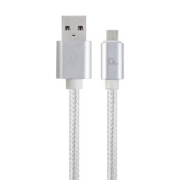 GEMBIRD CABLEXPERT kábel USB A hím/Mikro USB hím 2.0, 1.8m, fonott, ezüst, buborékcsomagolásban