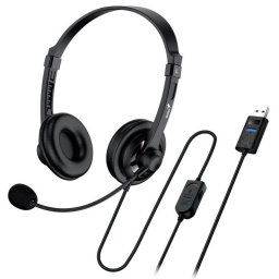 Genius headset - HS-230U, headset, vezetékes, mikrofonnal, hangerőszabályzóval, kábel hossza 2,4 m, USB, fekete színű