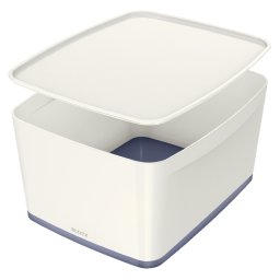 LEITZ MyBox tárolódoboz fedővel, L méret, fehér/szürke