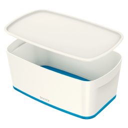 LEITZ MyBox tárolódoboz fedővel, S méret, fehér/kék