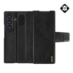 NILLKIN AOGE műanyag telefonvédő (valódi bőr hátlap, mikrofiber plüss belső, ceruza tartó) FEKETE Samsung Galaxy Z Fold7 (SM-F966)