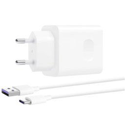 Hálózati töltő adapter, 40W, USB aljzat, USB Type-C kábellel, gyorstöltés, Huawei CP84, fehér, gyári