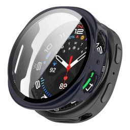 Műanyag keret (BUMPER, ütésállóság + kijelzővédő üveg) SÖTÉTKÉK Samsung Galaxy Watch 8 eSIM 40mm (SM-L325), Galaxy Watch 8 40mm (SM-L320)
