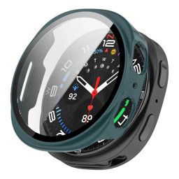Műanyag keret (BUMPER, ütésállóság + kijelzővédő üveg) SÖTÉTZÖLD Samsung Galaxy Watch 8 44mm (SM-L330), Galaxy Watch 8 eSIM 44mm (SM-L335)