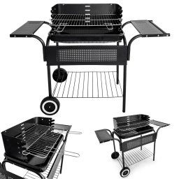 Görgős faszenes kerti grill állítható rácsmagassággal