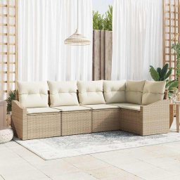 vidaXL Kerti Kanapé Szett 5 db Beige és Fehér polirattan