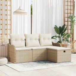 vidaXL Kerti Kanapé Szett 4 db Beige és krém polirattan