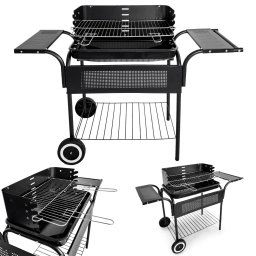 Görgős faszenes kerti grill állítható rácsmagassággal