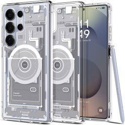 Samsung Galaxy S25 Ultra SM-S938, Műanyag hátlap védőtok + szilikon keret, Magsafe töltővel kompatibilis, Telefon belső minta, Spigen Ultra Hybrid Zero One Mag, átlátszó/fehér
