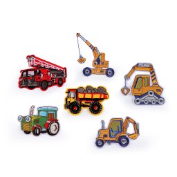 Ruhára vasalható folt traktor, daru, autó, kotrógép, tüzoltók