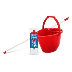 Bonus Felmosó szett-vödör PIROS 11L csavaró kosár, felmosó nyél 120cm Softmop 160gr