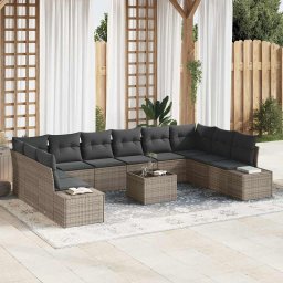 vidaXL Kerti Kanapé Szett 10 db 9-Ülőhelyek száma Szürke Polyrattan