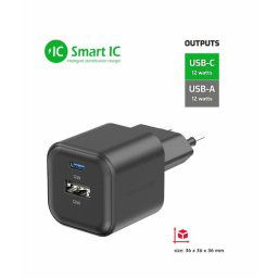 SWISSTEN HÁLÓZAT ADAPTER 12W 1x USB-C 1x USB-A FEKETE