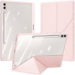 Samsung Galaxy Tab S9 Plus 12.4 / Tab S10 Plus 12.4 SM-X810 / X816B / X820 / X826B, mappa tok, érintőceruza tartó, levehető előlap, Origami Smart Case, Dux Ducis Magi, átlátszó/rózsaszín