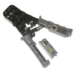 PROFI krimpelő fogó racsnival RJ11, RJ12, RJ45 csatlakozókhoz, tesztelővel és LED kijelzővel