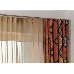 (6 szín) PASCAL dekor függöny - Szürke alap terrakotta-arany modern mintás-320cm