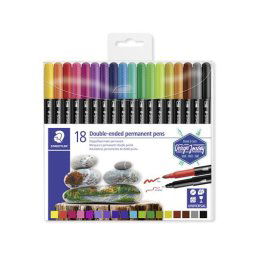STAEDTLER Alkoholos marker készlet, 0,5/3,0 mm, kétvégű, STAEDTLER "3187", 18 különböző szín