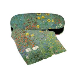 Klimt szemüvegtok törlőkendővel - Kert napraforgókkal
