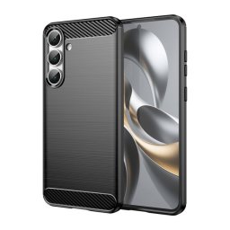 Szilikon telefonvédő (ütésállóság, légpárnás sarok, szálcsiszolt, karbon minta) FEKETE Samsung Galaxy S25 FE (SM-S731)