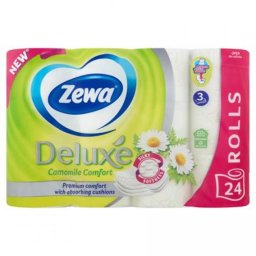 Toalettpapír, 3 rétegű, kistekercses, 24 tekercs, ZEWA \Deluxe\, kamilla [24 tek]