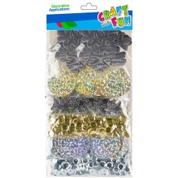 Karácsonyi konfettik, 6 féle (hópehely, körök, stb.), 30g, ezüst-arany