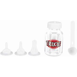 Trixie szilikon cumi szett kiskutyáknak és kiscicáknak (3 db eltérő méretű és kialakítású szilikon cumifej | 10 ml-es mérőkanál | 120 ml űrtartalmú cumisüveg)
