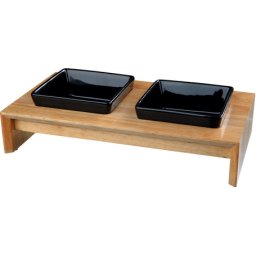 Trixie kerámia etetőszett lapos faállványon kutyáknak és macskáknak (2 x 0.4 l / 13 cm / 36 x 19 x 7 cm)