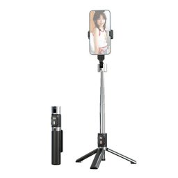 USAMS MINI szelfibot (tripod állvány, állítható, bluetooth távkioldó, 20-100cm, 4.7-7" méret) FEKETE