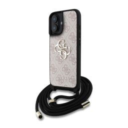 GUESS PU 4G METAL LOGO CROSSBODY STRAP műanyag telefonvédő (ütésállóság, bőr hatású hátla + vállpánt) RÓZSASZÍN Apple iPhone 16