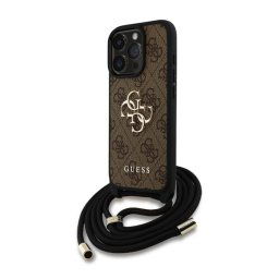 GUESS PU 4G METAL LOGO CROSSBODY STRAP műanyag telefonvédő (ütésállóság, bőr hatású hátla + vállpánt) BARNA Apple iPhone 16 Pro