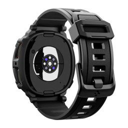 SPIGEN RUGGED ARMOR PRO pótszíj (egyedi méret, szilikon, ütésállóság + szilikon keret) FEKETE Samsung Galaxy Watch 8 eSIM 44mm (SM-L335), Galaxy Watch 8 44mm (SM-L330)
