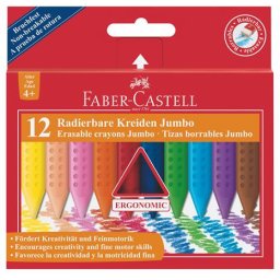 FABER-CASTELL Zsírkréta, háromszögletű, FABER-CASTELL "Jumbo Grip", 12 különböző szín