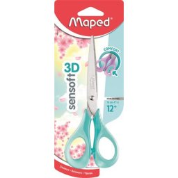 MAPED Olló, iskolai, 16 cm, rugalmas nyél, MAPED "Sensoft 3D", vegyes pasztell színek