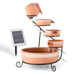 Blumfeldt Empoli terrakotta kaskádos szökőkút 5 fokozat 200 l/h napenergia 2W LED (SOL1-Empoli)