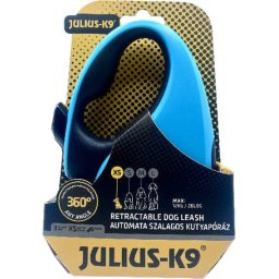 Julius-K9 automata szalagpóráz - Türkiz/Fekete (XS | 3 m | 12 kilós kutyáig)