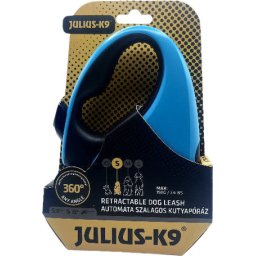 Julius-K9 automata szalagpóráz - Türkiz/Fekete (S | 5 m | 15 kilós kutyáig)