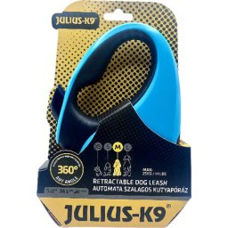 Julius-K9 automata szalagpóráz - Türkiz/Fekete (M | 5 m | 25 kilós kutyáig)