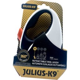 Julius-K9 automata szalagpóráz - Fehér/Fekete (XS | 3 m | 12 kilós kutyáig)