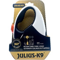 Julius-K9 automata szalagpóráz - Fehér/Fekete (S | 5 m | 15 kilós kutyáig)