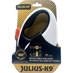 Julius-K9 automata szalagpóráz - Fehér/Fekete (M | 5 m | 25 kilós kutyáig)
