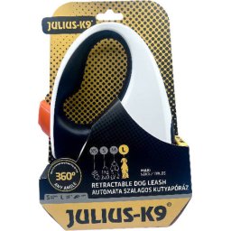 Julius-K9 automata szalagpóráz - Fehér/Fekete (L | 5 m | 50 kilós kutyáig)