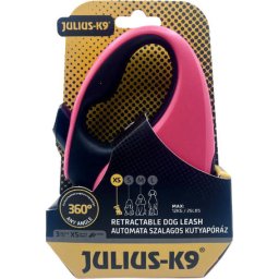 Julius-K9 automata szalagpóráz (XS | 3 m | 12 kilós kutyáig | Pink/Fekete)