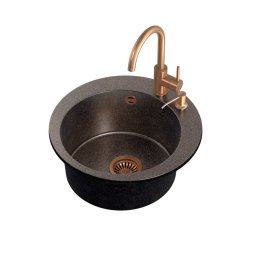 ART JAMES gránit mosogató Copper Black Pearl kézi szifonnal, Naomi csappal és adagolóval - fekete réz opál