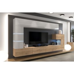 Prince Concept Anna 89 nappali bútor szett magasfényű fehér-sonoma tölgy (332cm)