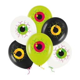 Halloween szemgolyó mintákkal, latex lufi, 6 db/cs