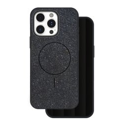 Szilikon telefonvédő (műanyag hátlap, kameravédő, MagSafe, csillogó) FEKETE Apple iPhone 15 Pro