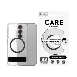 PANZERGLASS CARE KICKSTAND CASE szilikon telefonvédő (ütésállóság, kameravédő, mágneses, wireless, kitámasztó) FEKETE Samsung Galaxy S25 (SM-S931)