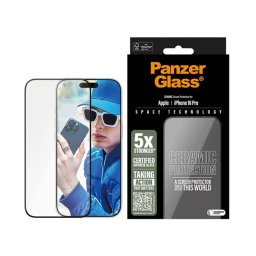 PANZERGLASS CERAMIC PROTECTION ULTRA-WIDE FIT képernyővédő üveg (3D, kerámia + segédkeret) FEKETE Apple iPhone 16 Pro